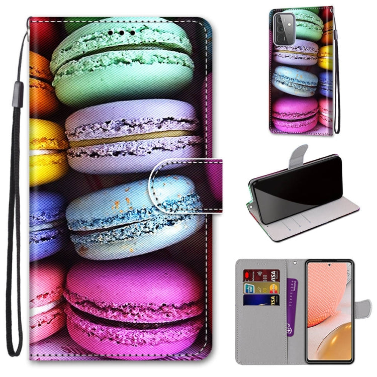 PU leather flip phone case with lanyard; colorful macaron illustration in rainbow tones; card slots