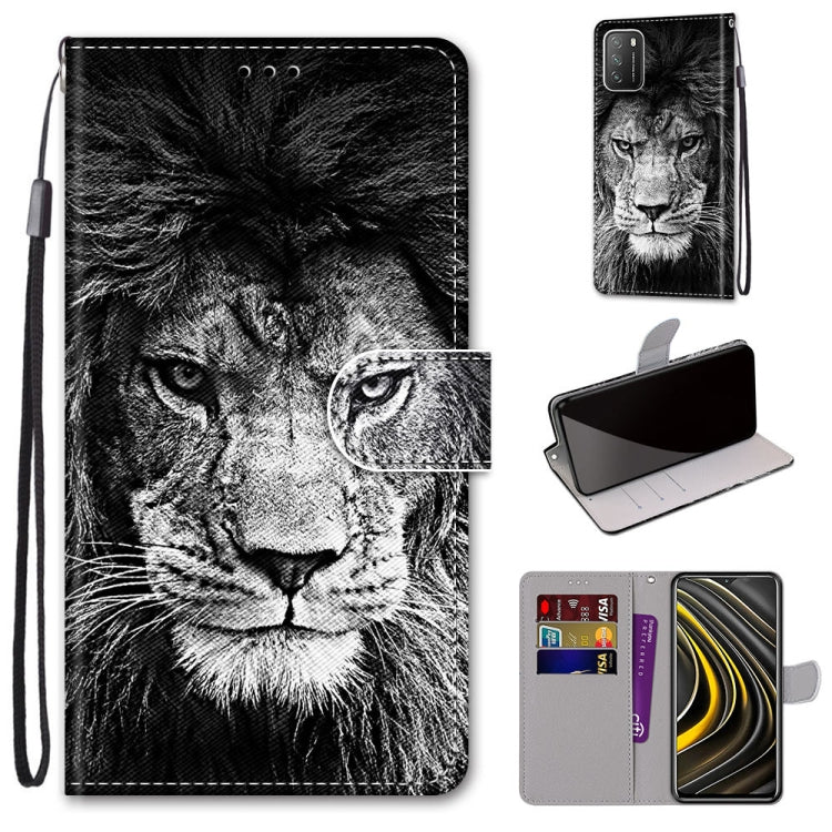 PU leather flip wallet phone case with card slots and lanyard; black lion face print