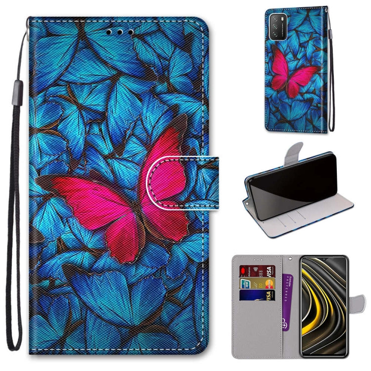 PU leather flip wallet phone case with card slots and lanyard; blue leaves with pink flowers print