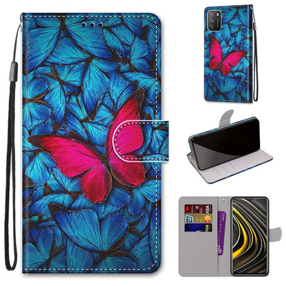 PU leather flip wallet phone case with card slots and lanyard; blue leaves with pink flowers print