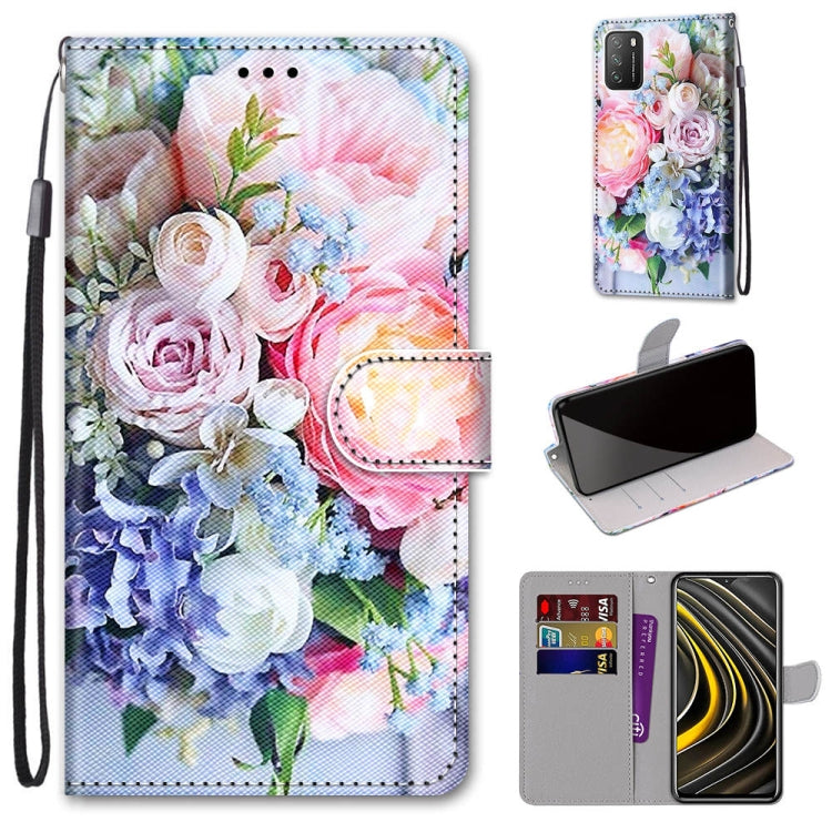 Floral PU leather phone wallet case with flip cover, card slots, and wrist strap
