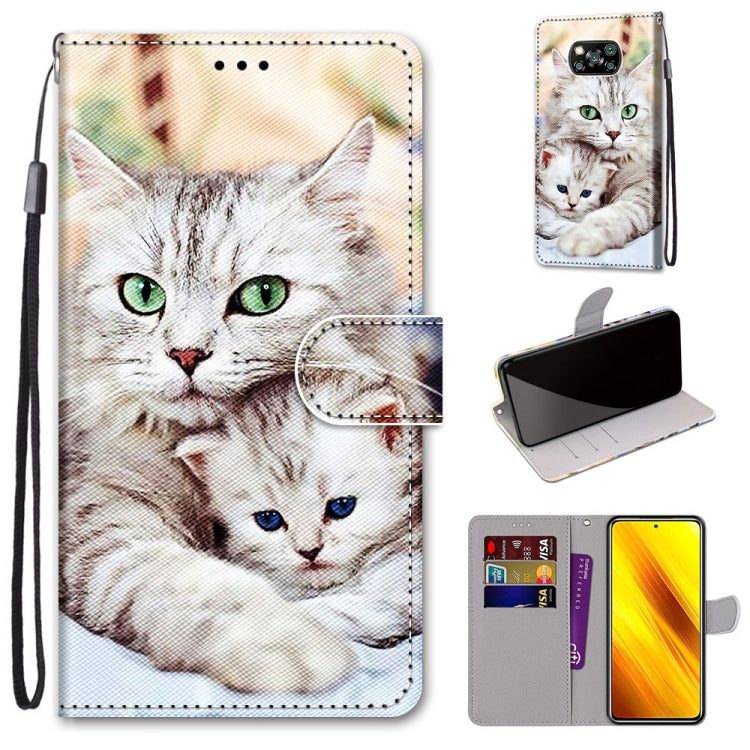 PU leather wallet phone case with lanyard, cat family print, flip cover, card slots