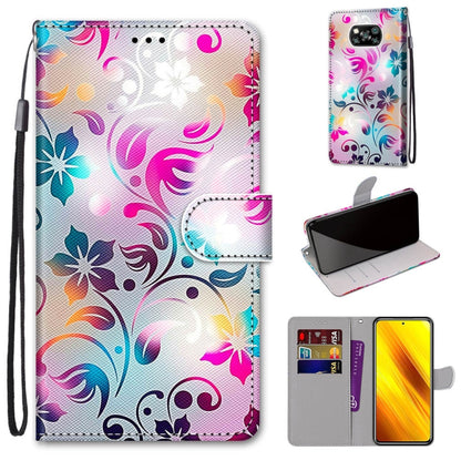 PU leather wallet phone case with lanyard, colorful floral scroll print, flip cover, card slots
