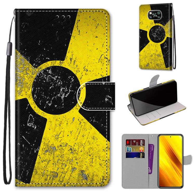 PU leather wallet phone case with lanyard, yellow and black abstract figure print, flip cover
