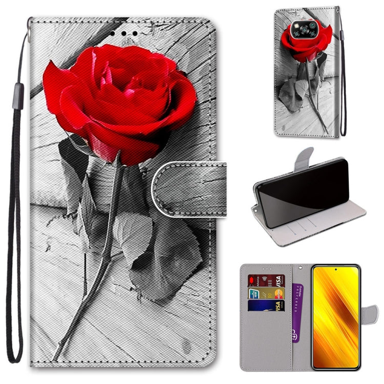 PU leather wallet phone case with lanyard, red rose print, flip cover, card slots
