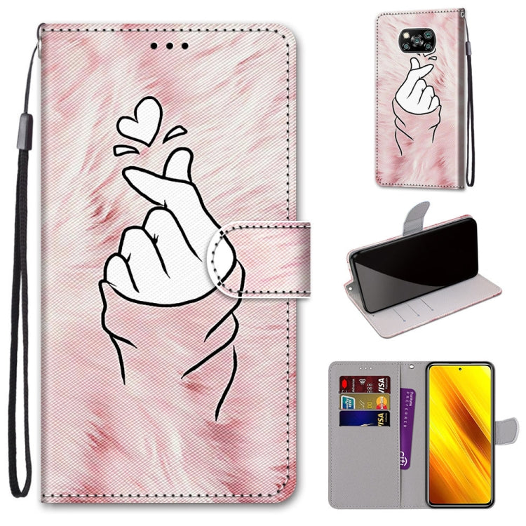 Pink hand and heart sketch PU leather phone wallet flip case with card slots and wrist strap