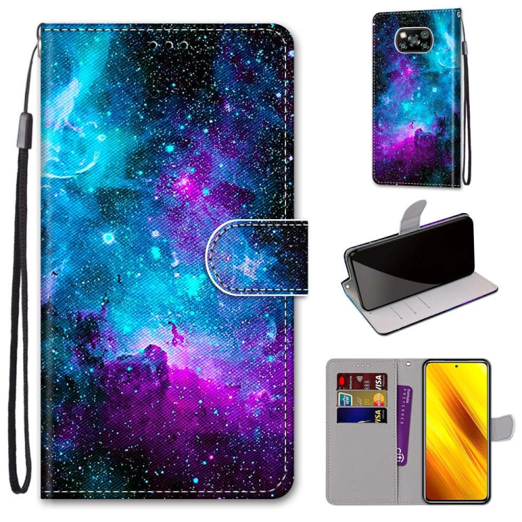 PU leather wallet phone case with lanyard, galaxy starry sky print, flip cover, card slots