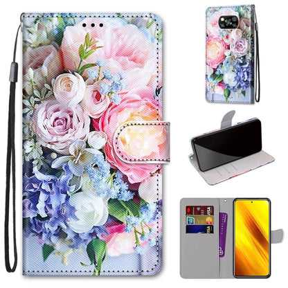 Floral PU leather phone wallet flip case with card slots and wrist strap, multi-color roses