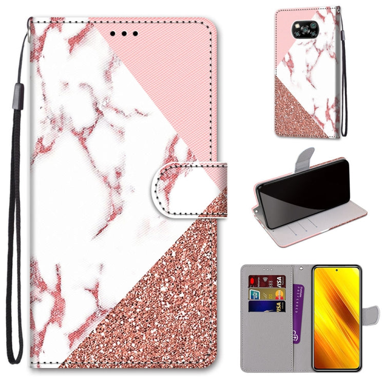 Pink and white marble glitter PU leather phone wallet flip case with card slots and strap