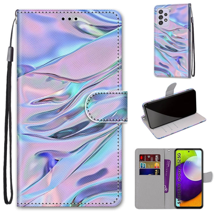 Iridescent PU leather phone wallet case with flip cover, card slots, and wrist lanyard