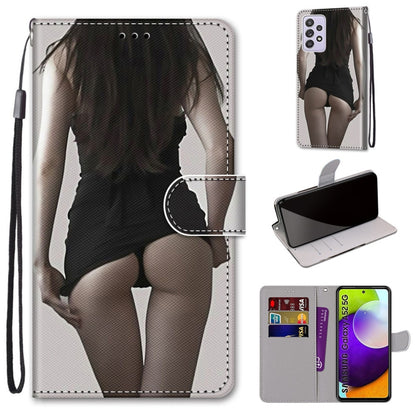 PU leather phone wallet case with flip cover, card slots, and lanyard; lingerie portrait design