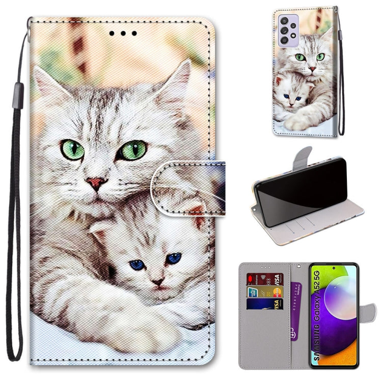 PU leather phone wallet case with flip cover, card slots, and lanyard; cat family print