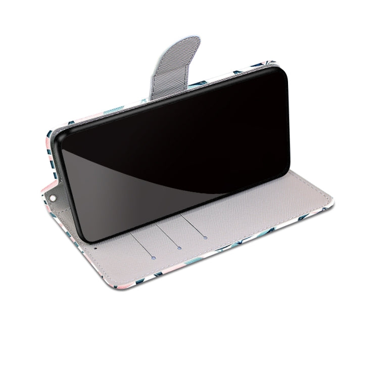 Leaf-print folio phone wallet case with dark screen cover and card-slot interior