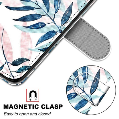 Leaf-print folio phone case with magnetic clasp and wrist strap