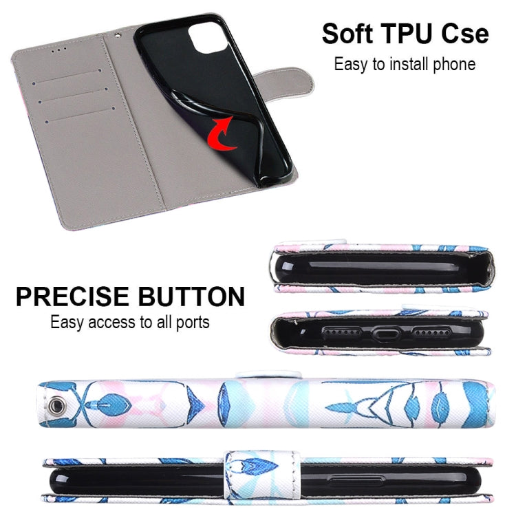 Leaf-print folio phone case with soft TPU cover and precise button access