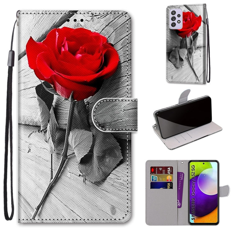 Black and white PU leather phone wallet case with flip cover, card slots, and lanyard; red rose