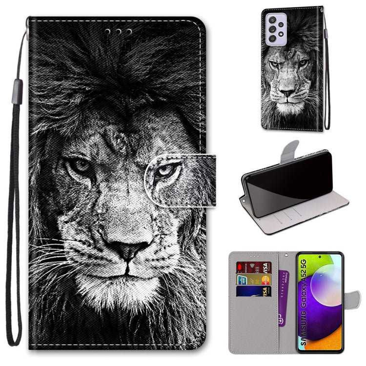 Black PU leather phone wallet case with flip cover, card slots, and lanyard; lion face illustration
