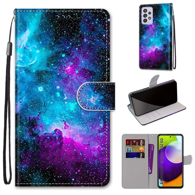 Galaxy blue-to-purple flip PU leather phone wallet case with card slots and strap