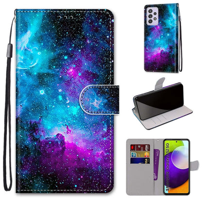 Galaxy blue-to-purple flip PU leather phone wallet case with card slots and strap