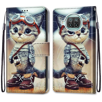 Phone wallet case with lanyard strap, cat print folio cover, card slots, magnetic clasp