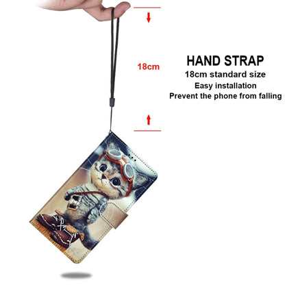 Phone wallet case with long hand strap and cat print, folio cover with magnetic clasp