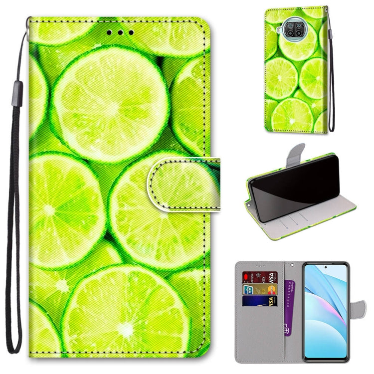 Phone wallet case with lanyard strap, green lemon cat print, folio cover, card slots