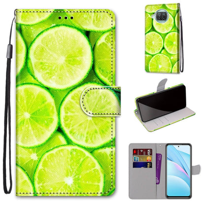 Phone wallet case with lanyard strap, green lemon cat print, folio cover, card slots