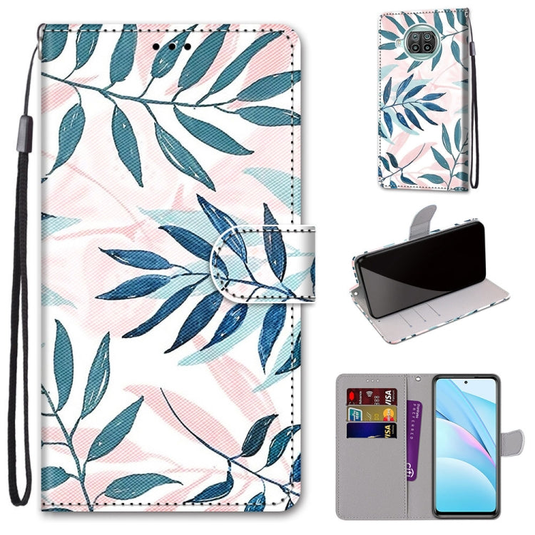PU leather phone wallet case with lanyard; teal leaf print, flip cover with strap