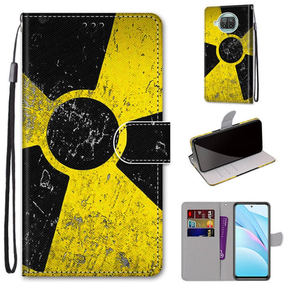 PU leather phone wallet case with lanyard; yellow and black grunge skull art, flip cover