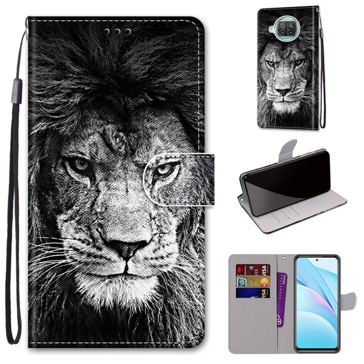 PU leather phone wallet case with lanyard; black-and-white tiger face print, flip cover