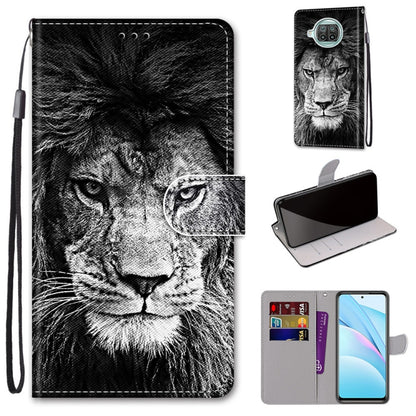 PU leather phone wallet case with lanyard; black-and-white tiger face print, flip cover