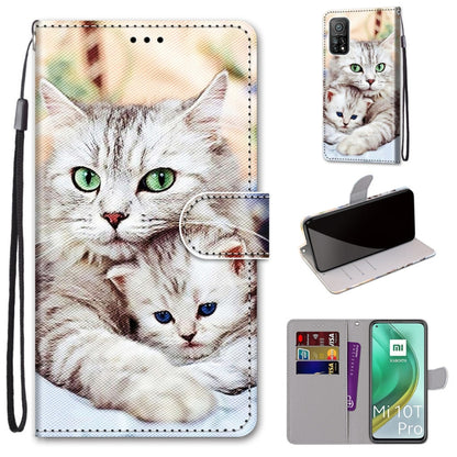 PU leather phone case with lanyard strap, card slots, and holder; light cat face illustration