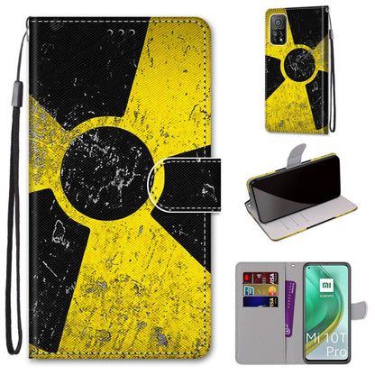 PU leather phone case with lanyard strap, card slots, and holder; black and yellow abstract cat print