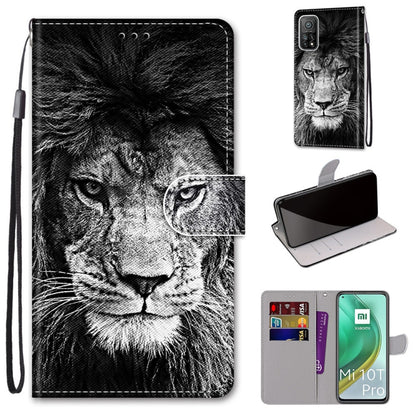 PU leather phone case with lanyard strap, card slots, and holder; black-and-white lion face print