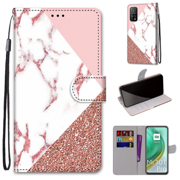 White and pink glitter PU phone wallet case with flip cover, card slot, and wrist strap