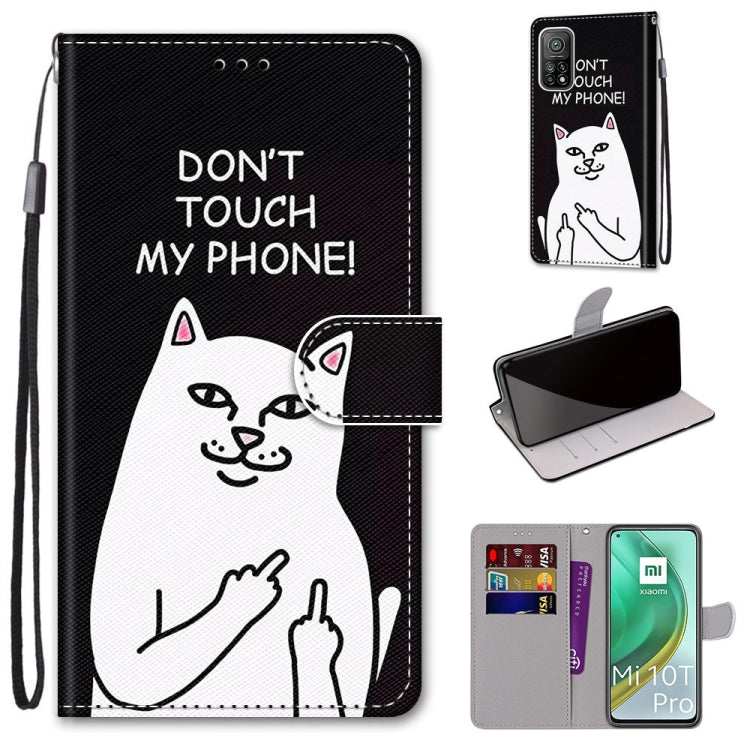 Black PU phone wallet case with cat graphic, flip cover, card slot, and wrist strap