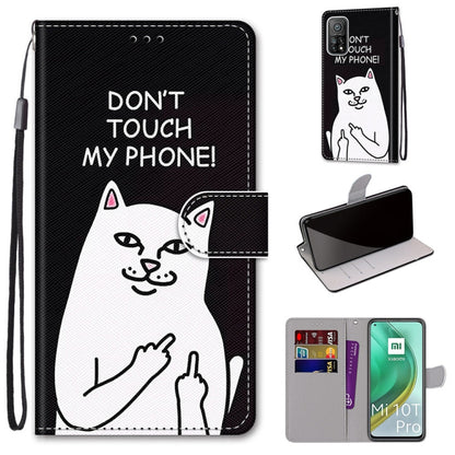 Black PU phone wallet case with cat graphic, flip cover, card slot, and wrist strap