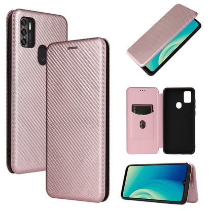 Pink magnetic flip phone case with carbon fiber texture and card slot