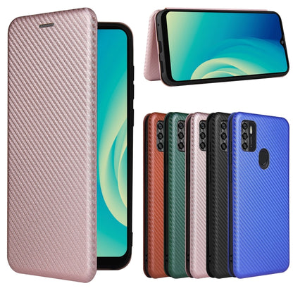Carbon fiber texture magnetic flip phone cases in multiple colors with card slots