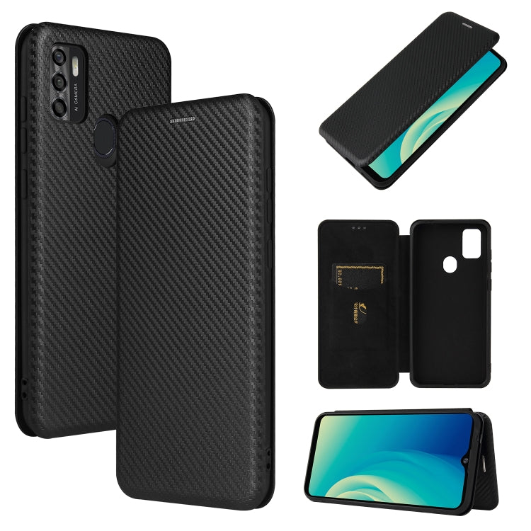 Black carbon fiber texture magnetic flip phone case with card slot