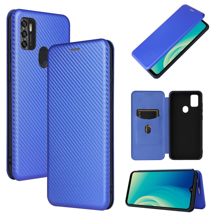 Blue carbon fiber texture magnetic flip phone case with card slot