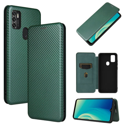 Green carbon fiber texture magnetic flip phone case with card slot