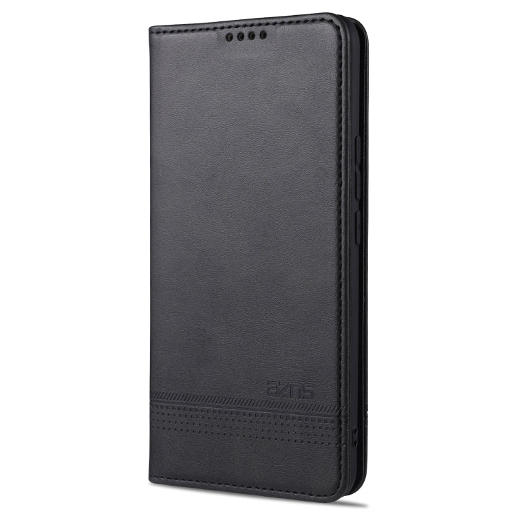 Black leather flip phone case with magnetic closure and card slots, for vertical phone