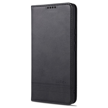 Black leather flip phone case with magnetic closure and card slots, for vertical phone