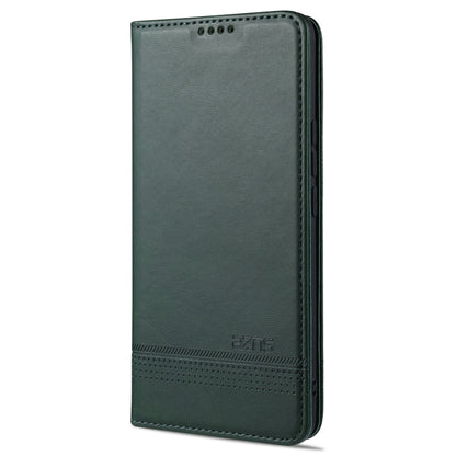 Dark green leather flip phone case with magnetic closure and card slots, for vertical phone