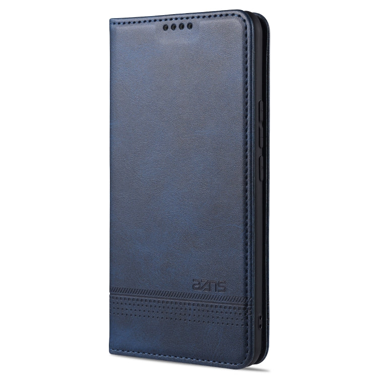 Dark blue leather flip phone case with magnetic closure and card slots, for vertical phone