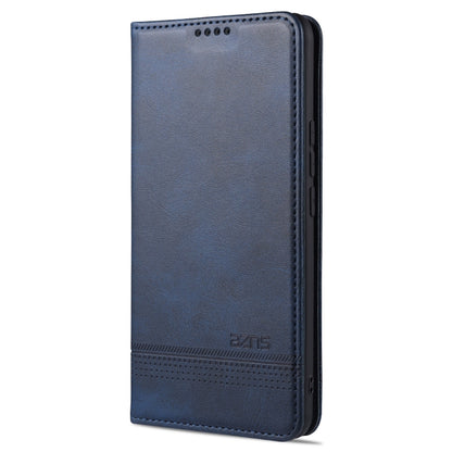Dark blue leather flip phone case with magnetic closure and card slots, for vertical phone