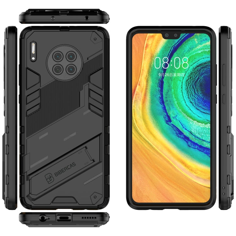 Black rugged phone case set with TPU cover, stand, and raised camera protection