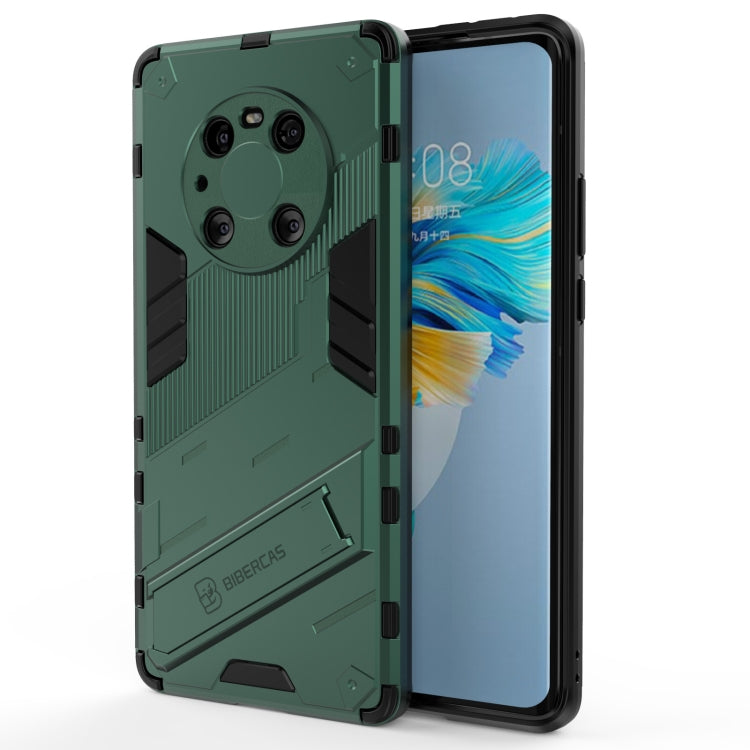 Rugged green phone case with textured armor panels, shockproof TPU, side protection