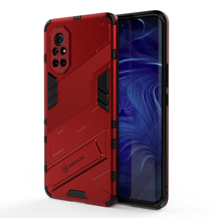 Rugged armor phone case with camera cutouts, red, shockproof style